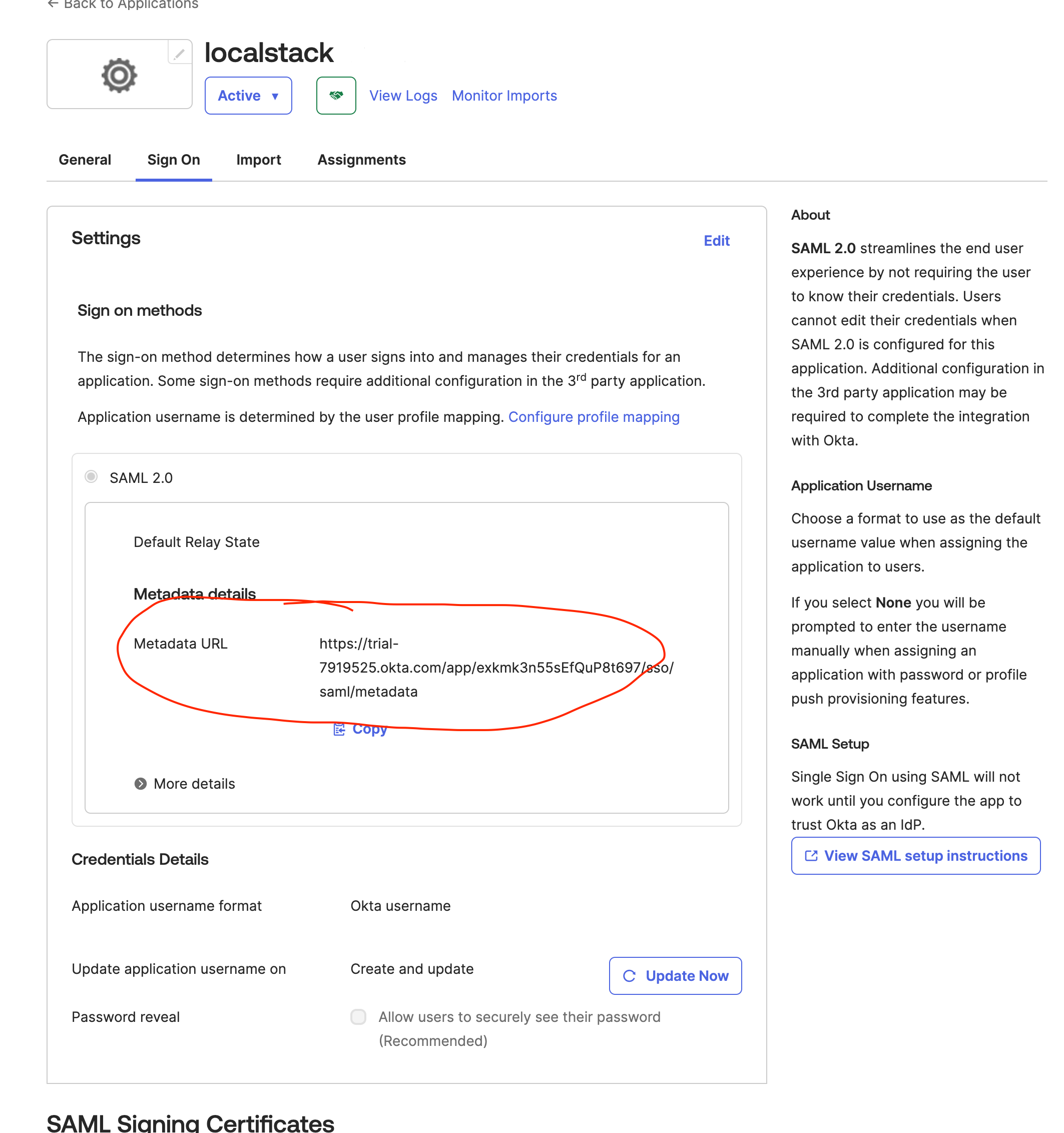 Retrieve Okta Metadata URL